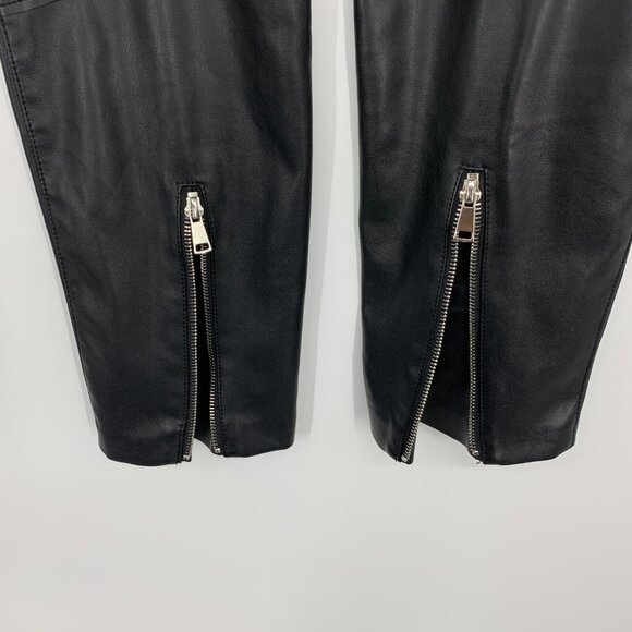 Zara Pants The Biker Black Faux Leather Ankle Zip Skinny High Rise - Picture 14 of 15